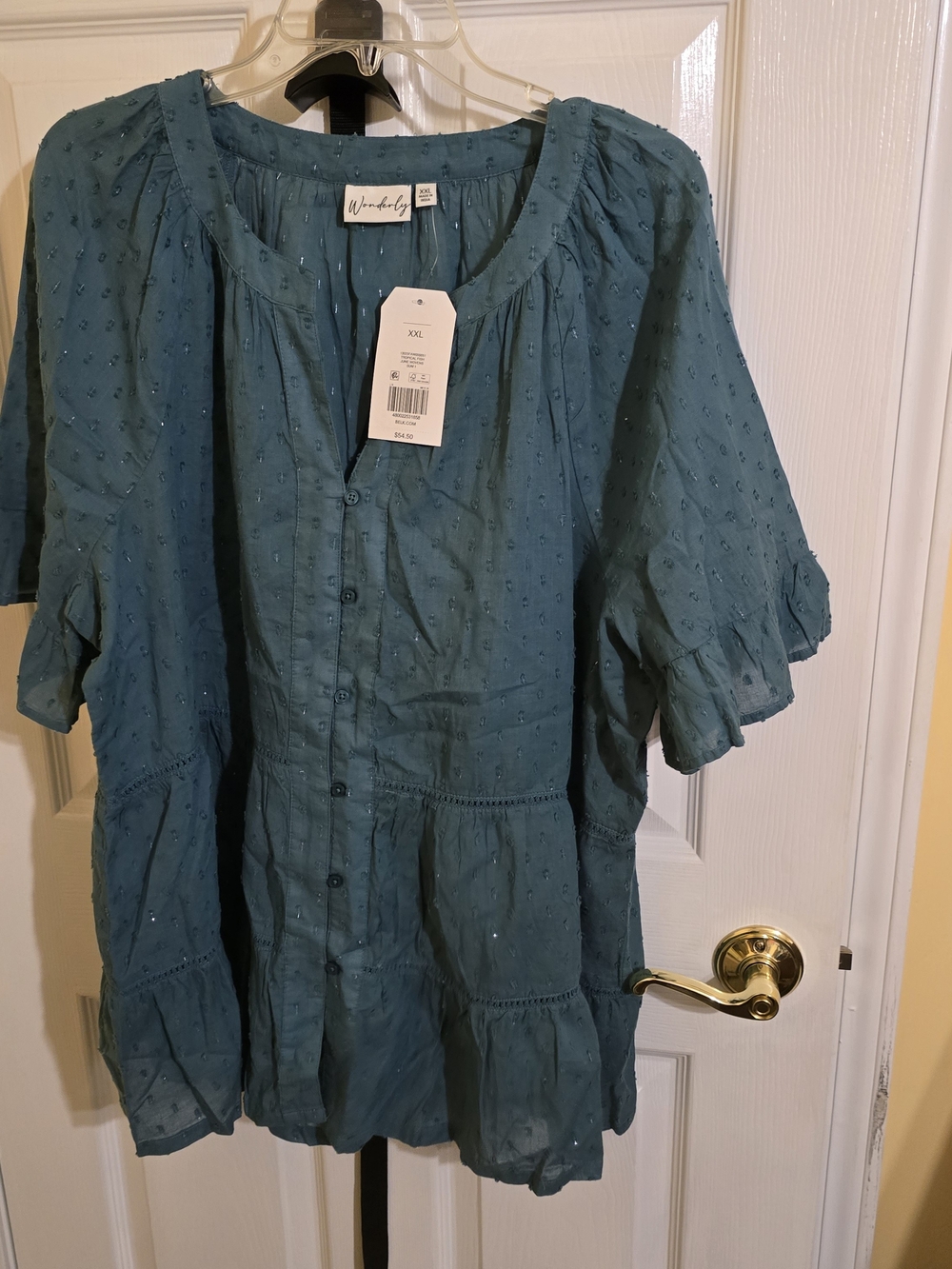Wonderly Teal Button-Front Tiered Blouse